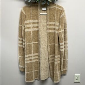 Cyrus Open Front Long Plaid Eyelash Knit Fuzzy Cardigan Sweater S